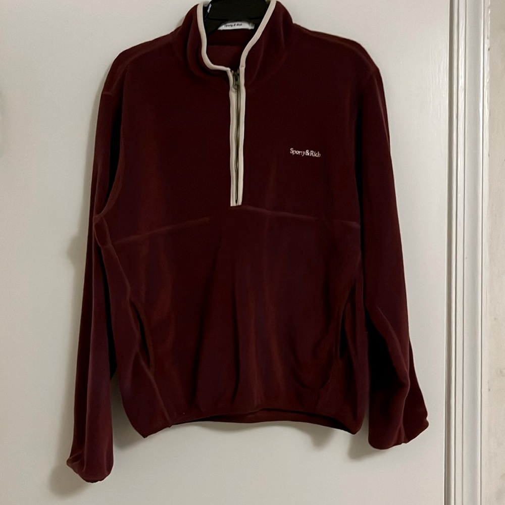 Sporty & Rich Burgundy Half-Zip Pullover with Cream Trim